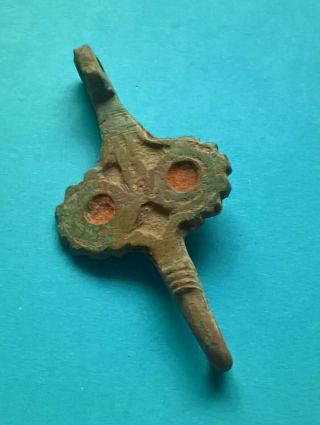 Large Ancient Roman Bronze Fibulae Brooch 1st - 3rd Century Ad With Enamel Colours