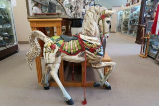 Vintage Hand Carved Wood Carousel Horse Home Decor Decorative