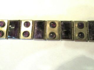 Vintage Amethyst Mexican Silver Panel Bracelet