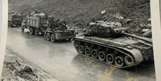 WWII Photo US Soldiers Trucks Tank in Germany Road M26 Pershing 2