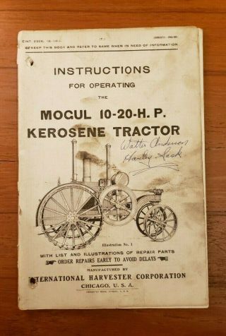 1926 International Harvester Book For A Mogul 10 - 20 H.  P.  Kerosene Tractor