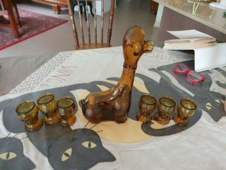 Yellow Glass poodle Decanter & 6 Glasses 2