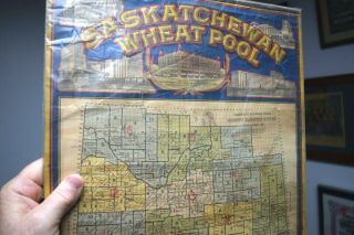 Antique 1933 Saskatchewan Wheat Pool Elevator Map Calendar Grain Farm