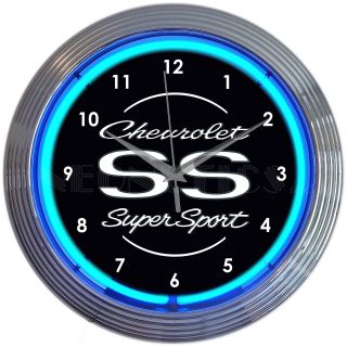 Chevrolet Ss Chevrolet W Blue Neon Clock Great For Garage,  Chevy Man Cave