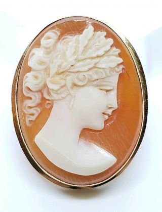 Gorgeous Vintage Signed B 750 18k Yellow Gold Hand Carved Cameo Shell Brooch