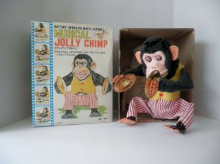 (vtg) Musical Jolly Chimp & Box Daishin Japan Battery Operated Toy Story Monkey