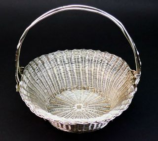 C1900 Sing Fat Antique Chinese Export Solid Silver Woven Basket Bowl Bonbon Dish