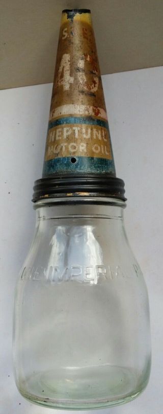 Neptune Sae 40 Motor Oil Tin Top Including A One Imperial Pint Oil Bottle