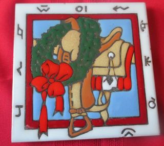 Mag Mor Southwest Ceramic Art Tile Trivet Hand Painted By Fitzgerald - Christmas