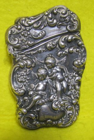 Antique Unger Brothers Sterling Silver Match Safe Repousse Cherubs Putti Dec.