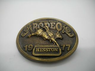 Vintage 1977 Hesston National Finals Rodeo Belt Buckle Western Brass