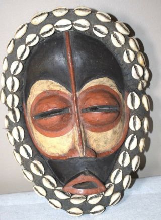 African Liberia Dan Tribe Mask 14 " Hand Carved Cowrie African Tribal Art Vtg