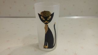 Vintage Mid Century Cat Frosted Libbey Cocktail Drinking Glass