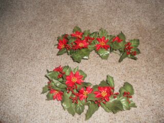 2 Home Interior Homco Red Poinsettia Christmas Silk Flower Candle Rings