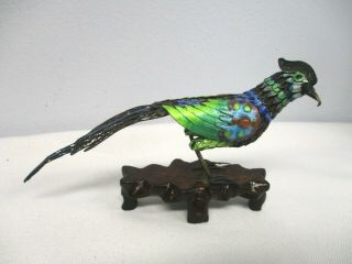 Vintage Chinese Export Sterling Silver Filigree Enamel Pheasant Bird Figurine