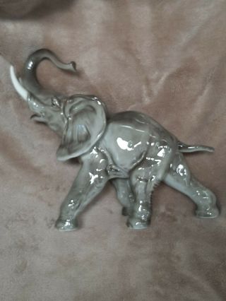 Large Grey African Elephant In Porcelain By World Famous Hutschenreuther.