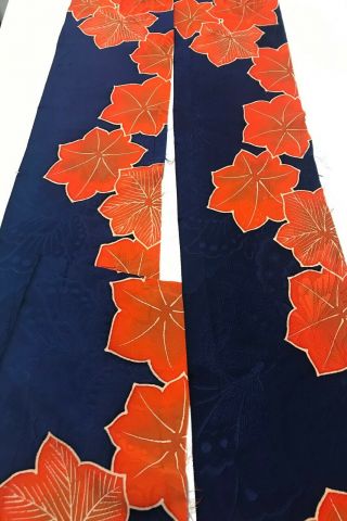 @@2 Pc Japanese Vintage Kimono Silk Fabric/smooth Weave/ Navy Blue,  Maple L F48