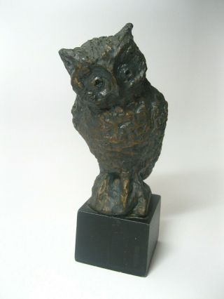 Vintage Mcm Cold Cast Bronze Resin Brutalist Owl Statue Sculpture Signed Vandria