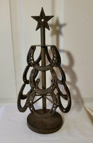 Cast Iron Steel Horseshoe Tree With Star Topper 14 3/4 " Tall 7 " Wide 2lb 11oz