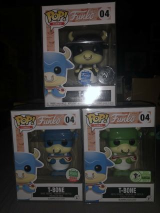 Funko Pop Set Of 3 T - Bone Variants Limited Editions Blue Green And Black