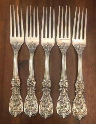 Reed & Barton Francis I - 7 1/4” Sterling Silver Forks,  Old Mark,  Qty 5