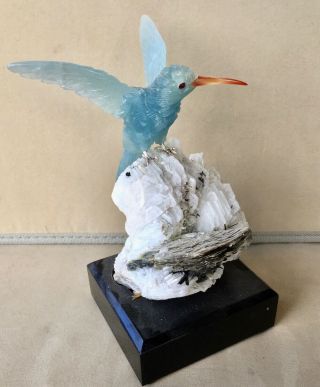 Blue Calcite Hummingbird on Mica and Albite Base 7 