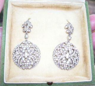 Rare Antique Georgian 9ct Gold Diamond Paste Dangling Pendant Drop Earrings,  Box
