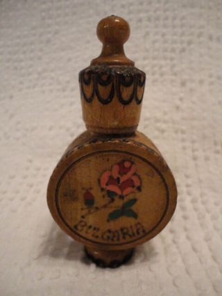 Decorative Bulgarian Folk Art Pyrography Wooden Perfume Bottle Holder Ch20