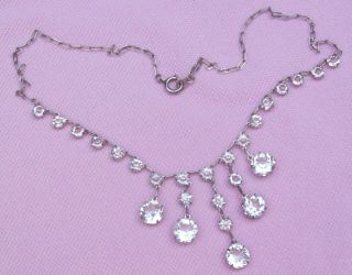 Vintage Antique Art Deco Sterling Silver Rock Crystal Open Back Festoon Necklace