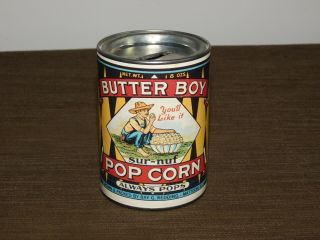Vintage Kitchen 4 1/4 " High Butter Boy Pop Corn Tin Coin Savings Bank