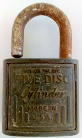 Vintage Five Disc Cylinder Lock Padlock No Key Made In Usa