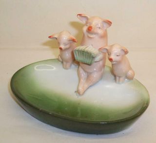 Antique German 3 Little Pigs Pig Fairing Squeezebox/accordion Trinket Dish