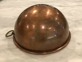 Antique Vintage Solid Copper Made In France Rolled Rim Mixing Bowl W Hook