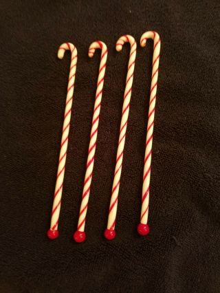 Red/white Candy Cane Glass Beverage Stirrers / Swizzle Sticks - Set Of Four