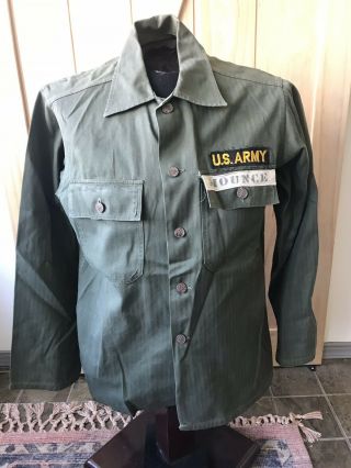 Vintage Us Army Military Hbt Shirt /jacket 13 Star Buttons Herringbone