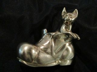Vintage Mid Century Mod Solid Brass Cat In Old Boot Figurine Paperweight