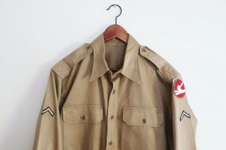 Vintage Wwii Korean War Us Army 84th Infantry Uniform Khaki Cotton Shirt 17x35