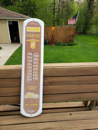Vintage Nash Thermometer Approved Service Twin Ignition Large Metal Thermometer