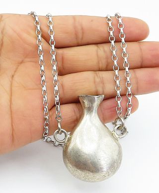 Mexico 925 Silver - Vintage Smooth Flask Round Link Chain Necklace - N2575