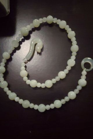 Vintage Translucent Jade Beaded Necklace With Dragon Clasp.