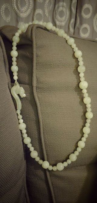 Vintage translucent jade beaded necklace with dragon clasp. 2
