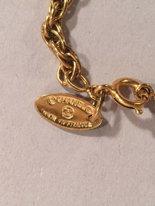VIntage Chanel Gold Tone Necklace with Rhinestone Knot Charm Pendant 3
