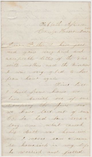 1862 Civil War Soldier Letter Camp Of 9th Iowa Inf - Killed At Missionary Ridge