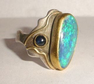 Vintage Sterling Silver And 14k Gold Opal Modernist Ring Size 6.  5 Signed Shan