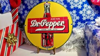 Vintage Dr Pepper Porcelain Gas Soda Beverage Drink Coca Cola Bottles Sign