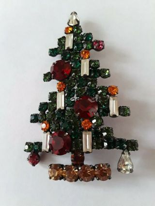 Vintage Weiss 6 Candle Christmas Tree Rhinestone Brooch
