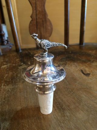 Fabulous Solid Silver Hallmarked Bottle Cork Stopper With Pheasant Mappin & Webb