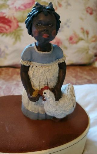 African American Young Farm Girl With Chicken Figurine Signed Tnt 471