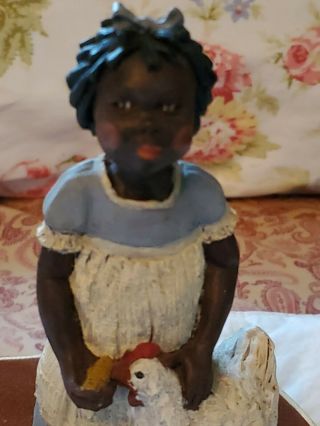 African American Young Farm Girl With Chicken Figurine Signed TNT 471 2