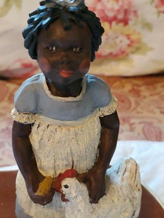 African American Young Farm Girl With Chicken Figurine Signed TNT 471 3